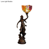 Clara - Tiffany Table Lighting in Bronze with Angel Statue Night Stand Light