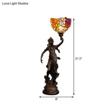 Clara - Tiffany Table Lighting in Bronze with Angel Statue Night Stand Light