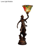 Clara - Tiffany Table Lighting in Bronze with Angel Statue Night Stand Light