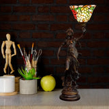 Clara - Tiffany Table Lighting in Bronze with Angel Statue Night Stand Light - White-Green