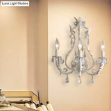 Classic 3-Head Crystal Wall Sconce In Grey/Ivory - Traditional Candlestick Mount Lamp