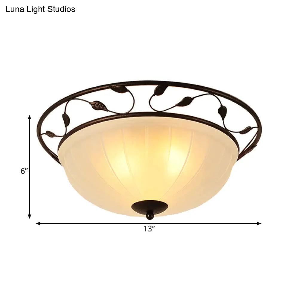 Classic 3-Light Semi-Flush Metal Ceiling Lamp With White Glass Shade For Living Room