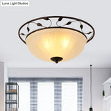 Classic 3-Light Semi-Flush Metal Ceiling Lamp With White Glass Shade For Living Room