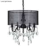 Classic 5-Light Black Round Fabric Pendant Chandelier with Crystal Accent Black