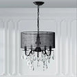 Classic 5-Light Black Round Fabric Pendant Chandelier with Crystal Accent Black