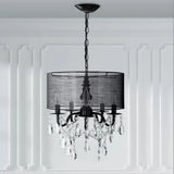 Classic 5-Light Black Round Fabric Pendant Chandelier with Crystal Accent Black
