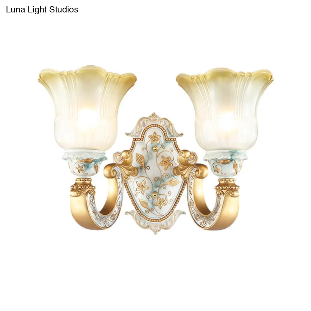 Classic Amber And White Glass Wall Mount Lamp With Fading Glow Gold Finish