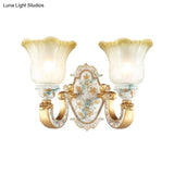 Classic Amber And White Glass Wall Mount Lamp With Fading Glow Gold Finish