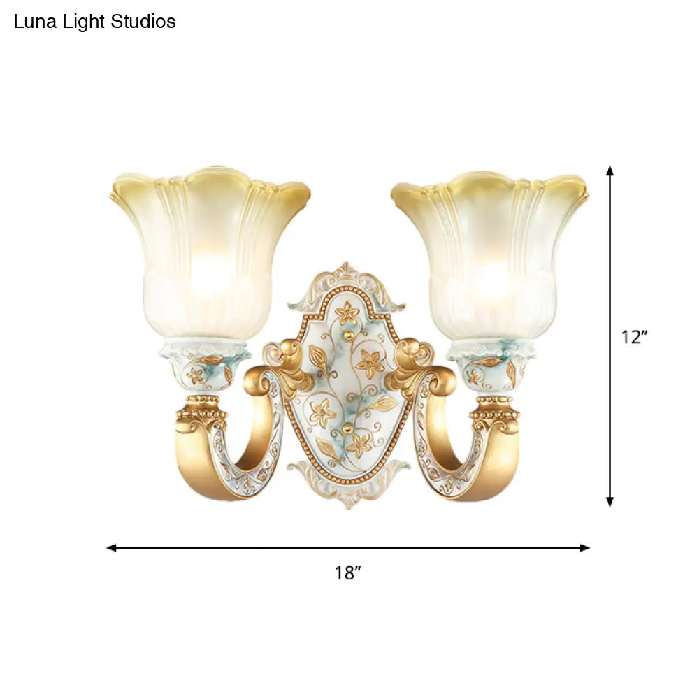 Classic Amber And White Glass Wall Mount Lamp With Fading Glow Gold Finish