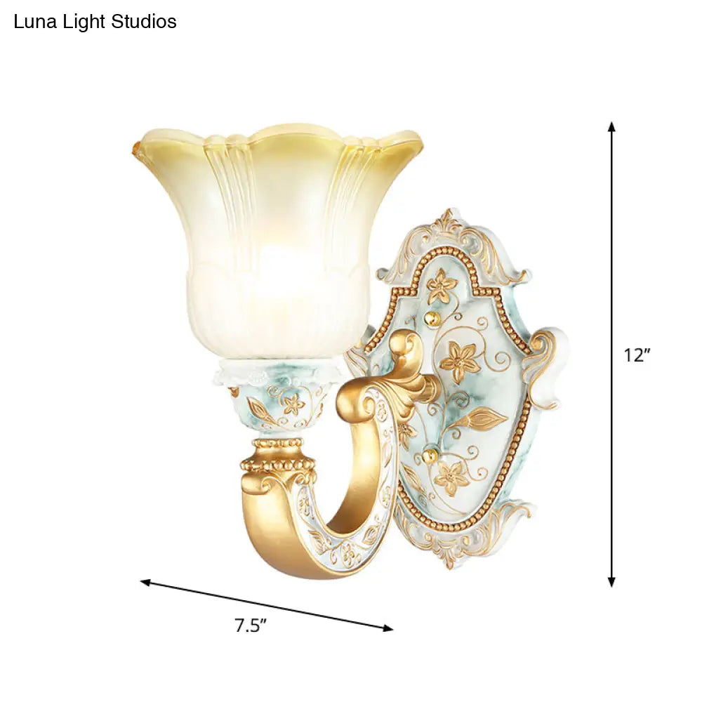 Classic Amber And White Glass Wall Mount Lamp With Fading Glow Gold Finish