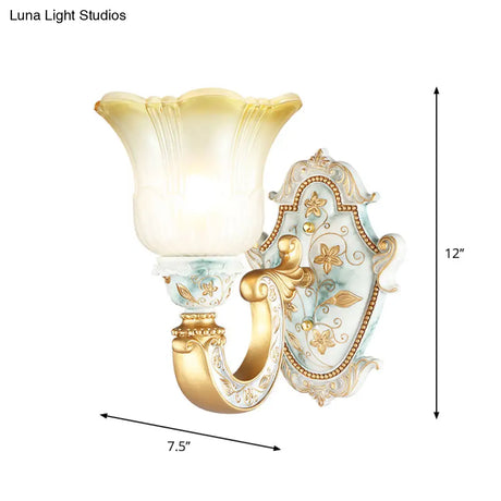 Classic Amber And White Glass Wall Mount Lamp With Fading Glow Gold Finish