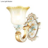 Classic Amber And White Glass Wall Mount Lamp With Fading Glow Gold Finish