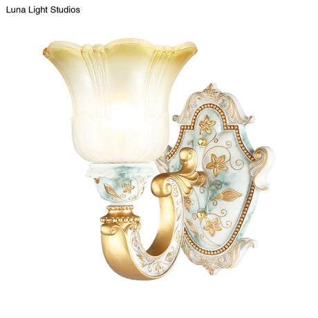 Classic Amber And White Glass Wall Mount Lamp With Fading Glow Gold Finish