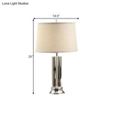 Classic Barrel Shade Nightstand Lamp - 1-Head Fabric Table Light In Beige With Crystal Post