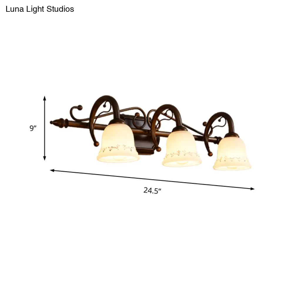 Classic Bell Bathroom Wall Light Fixture With Frosted Glass 2/3/4 Lights - Red Brown Makeup Lighting