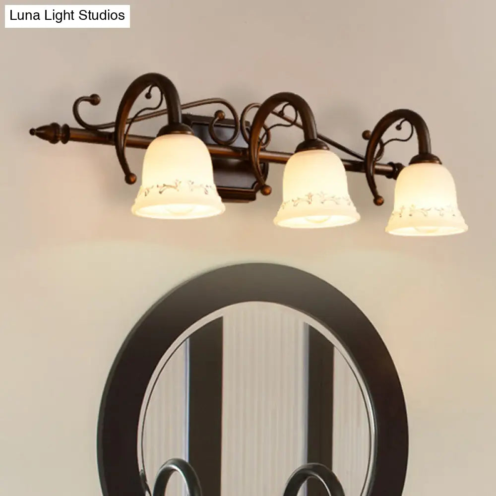 Classic Bell Bathroom Wall Light Fixture With Frosted Glass 2/3/4 Lights - Red Brown Makeup Lighting