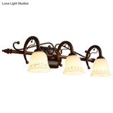 Classic Bell Bathroom Wall Light Fixture With Frosted Glass 2/3/4 Lights - Red Brown Makeup Lighting