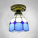 Classic Bell Shade Glass Semi Flush Ceiling Light - 1 Head Mount Blue / 6’