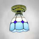 Classic Bell Shade Glass Semi Flush Ceiling Light - 1 Head Mount Sky Blue / 6’