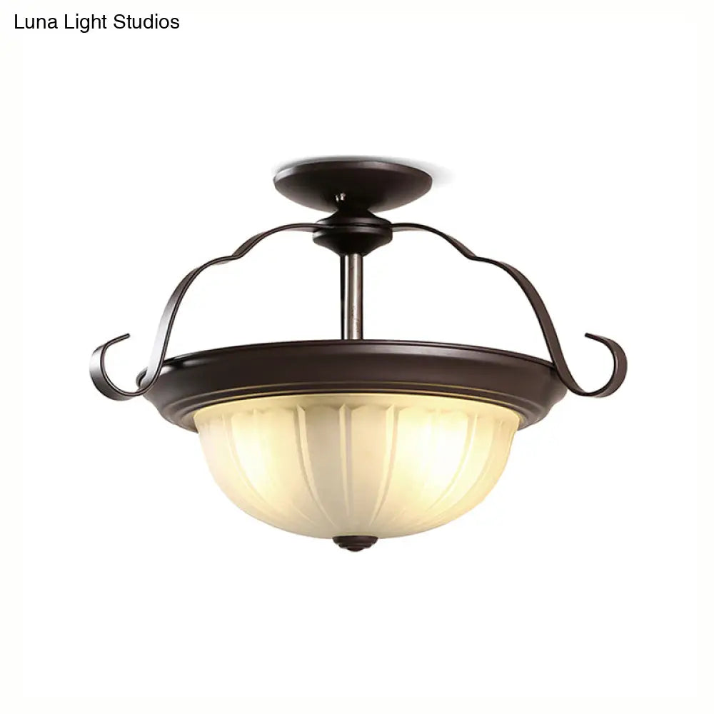 Classic Black 2-Light Corridor Semi Flush Mount With Frosted Glass Shade