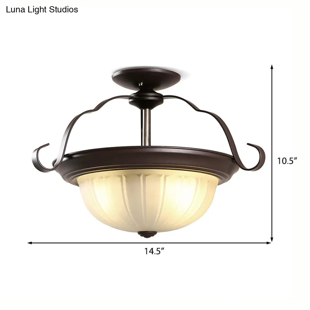 Classic Black 2-Light Corridor Semi Flush Mount With Frosted Glass Shade