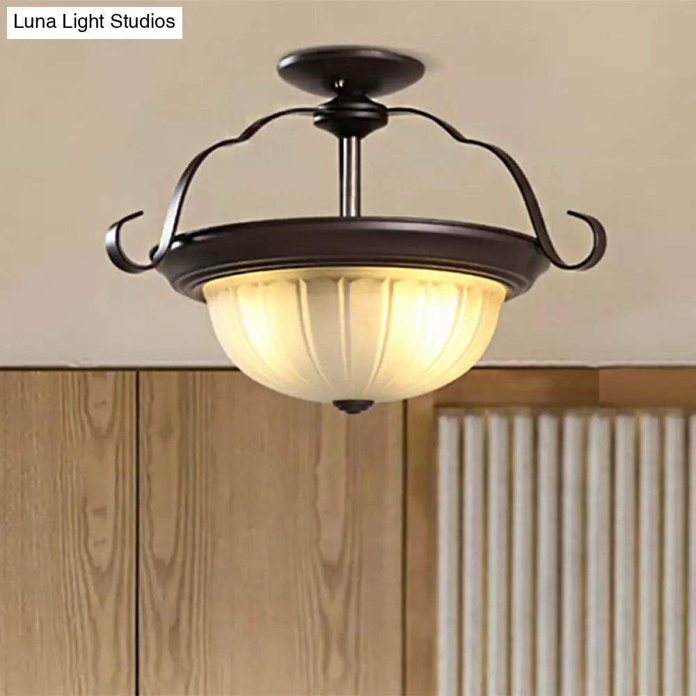 Classic Black 2-Light Corridor Semi Flush Mount With Frosted Glass Shade