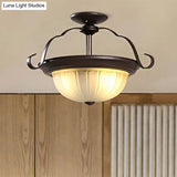 Classic Black 2-Light Corridor Semi Flush Mount With Frosted Glass Shade