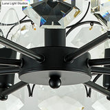 Classic Black Crystal Embedded Ceiling Lamp - Round Dining Room Semi Flush Light Fixture (8 Heads)