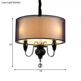 Classic Black Drum Pendant Light - 3-Light Fabric Chandelier For Dining Room Fixture