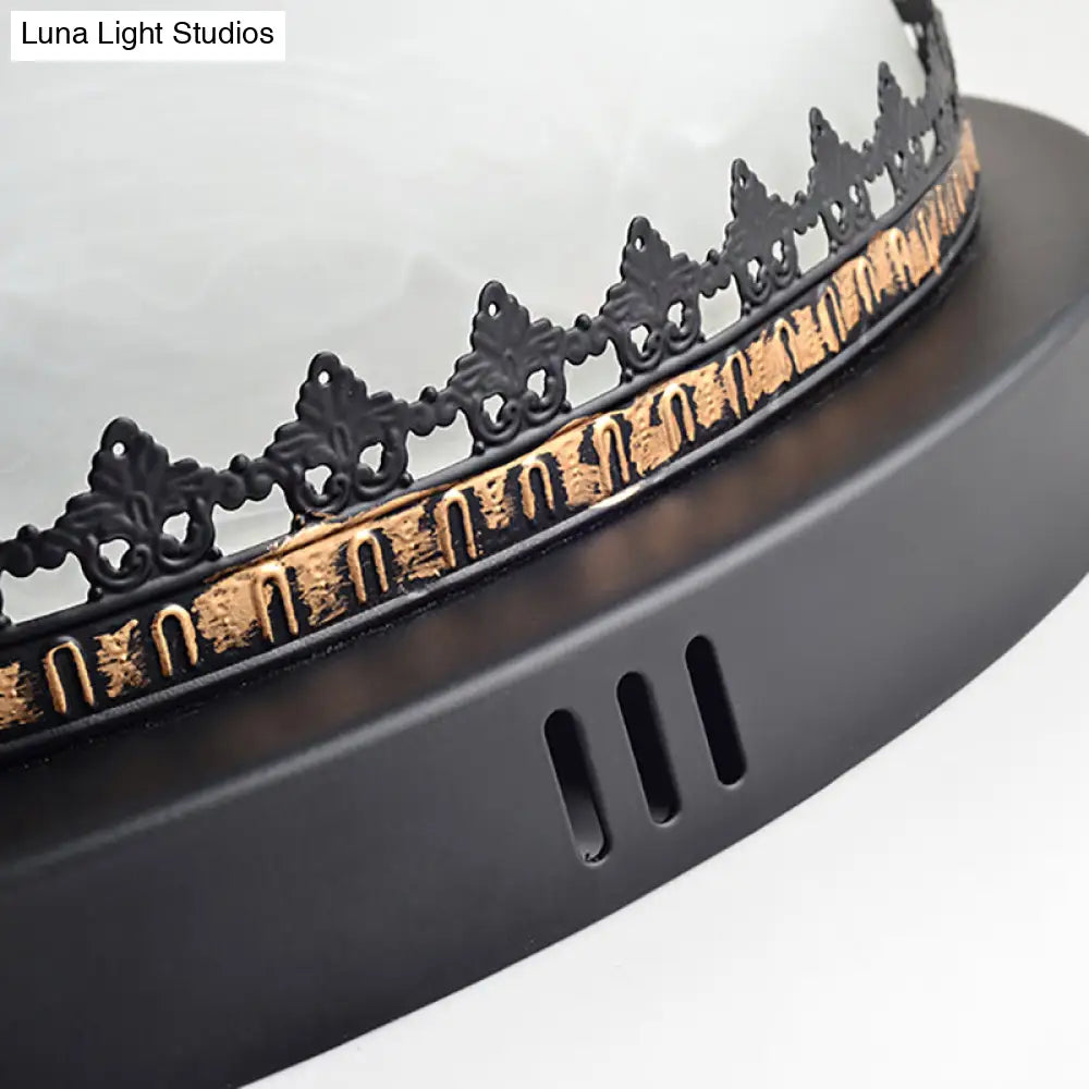 Classic Black Flush Ceiling Light Fixture 4 Lights Frosted Glass Bowl 14’/18’ Wide - Ideal For