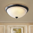 Classic Black Flush Mount Lamp With Milky Glass - 12.5’/16’ Wide 3 - Light Ceiling Fixture For
