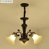 Classic Black Glass Chandelier Light For Living Room - Flared Shade Beige Pendant Ceiling