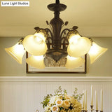 Classic Black Glass Chandelier Light For Living Room - Flared Shade Beige Pendant Ceiling