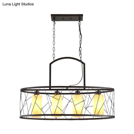 Classic Black Metal Rectangle Island Ceiling Light With 4 Hanging Lamps For Dining Room