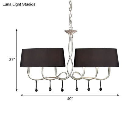 Classic Black/White Drum Fabric Island Ceiling Light With 6 Hanging Lights For Dining Room