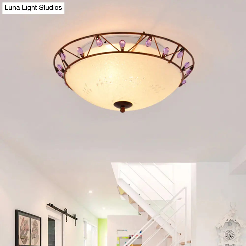 Classic Bowl Frosted Glass Ceiling Light With Pink/Purple Flush Mount – Ideal For Living Room