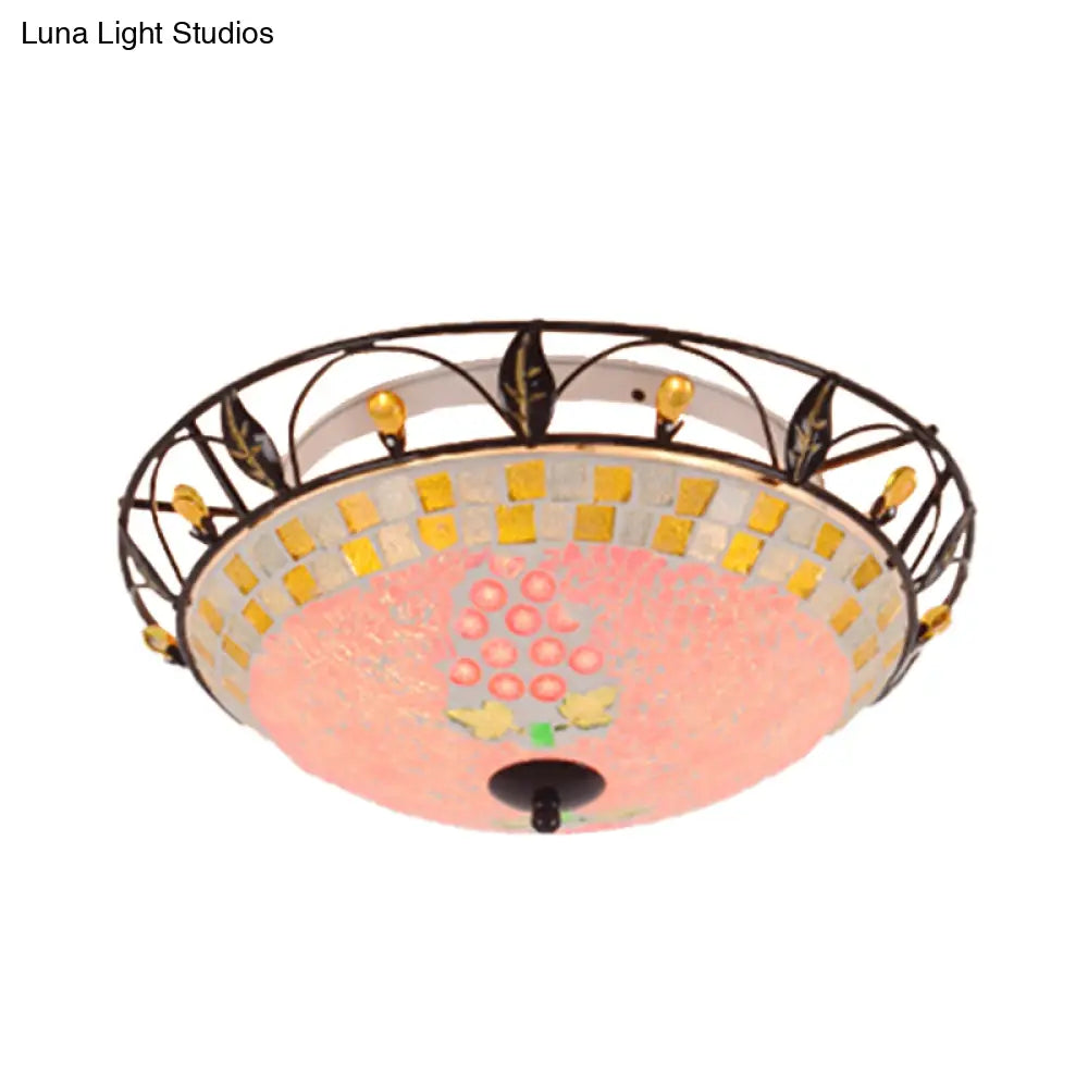 Classic Bowl Frosted Glass Ceiling Light With Pink/Purple Flush Mount – Ideal For Living Room