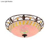 Classic Bowl Frosted Glass Ceiling Light With Pink/Purple Flush Mount – Ideal For Living Room