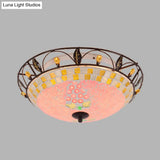 Classic Bowl Frosted Glass Ceiling Light With Pink/Purple Flush Mount – Ideal For Living Room