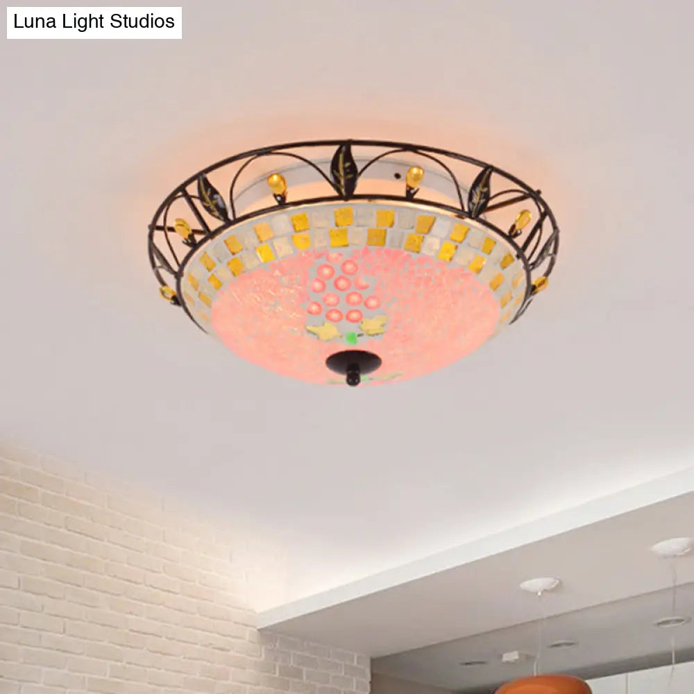 Classic Bowl Frosted Glass Ceiling Light With Pink/Purple Flush Mount – Ideal For Living Room