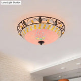 Classic Bowl Frosted Glass Ceiling Light With Pink/Purple Flush Mount – Ideal For Living Room