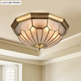 Classic Brass 6-Light Dome Flush Mount Ceiling Chandelier With Beveled Glass Shade