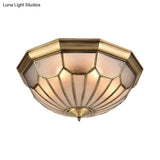 Classic Brass 6-Light Dome Flush Mount Ceiling Chandelier With Beveled Glass Shade