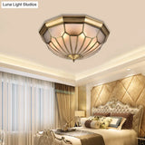 Classic Brass 6-Light Dome Flush Mount Ceiling Chandelier With Beveled Glass Shade