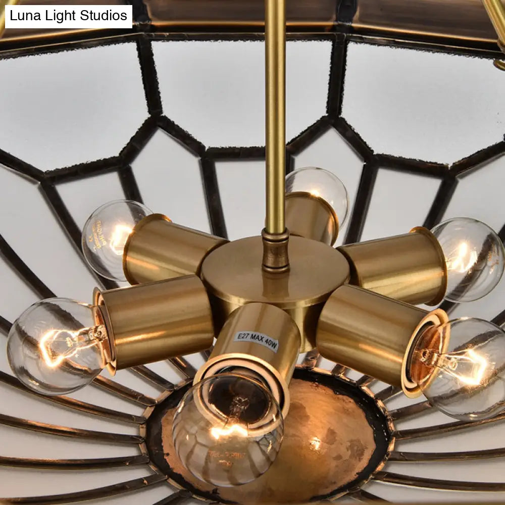 Classic Brass 6-Light Dome Flush Mount Ceiling Chandelier With Beveled Glass Shade