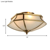 Classic Brass Beveled Ceiling Lamp With Opal Glass Shade - 3 - Light Flush Mount