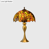 Classic Brass Bowl Night Table Lamp: Hand-Crafted Glass Desk Light With Leaf Pattern