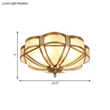 Classic Brass Domed Flush Mount Fixture With Frosted Glass Panel - 3/4/6 Lights For Bedroom