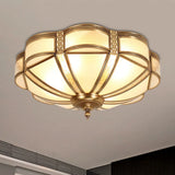 Classic Brass Domed Flush Mount Fixture With Frosted Glass Panel - 3/4/6 Lights For Bedroom 6 /