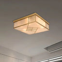 Classic Brass Flush Mount Ceiling Light With Frosted Glass Panel Shade - 4/6 Lights Bedroom Fixture